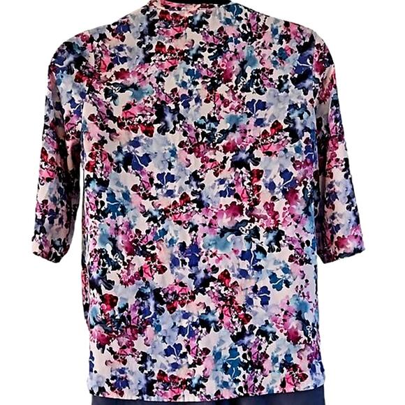 Lark & Ro Women’s Floral 3/4 Sleeve Faux Wrap Blouse - Size Large - Draped Front - Picture 5 of 8